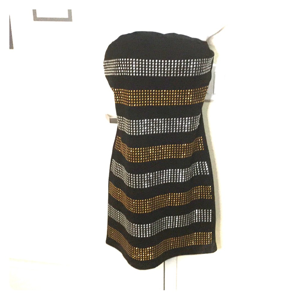 - 2/$30 Vintage brand Bongo club dress black, gold, silver with bling size L Y2k